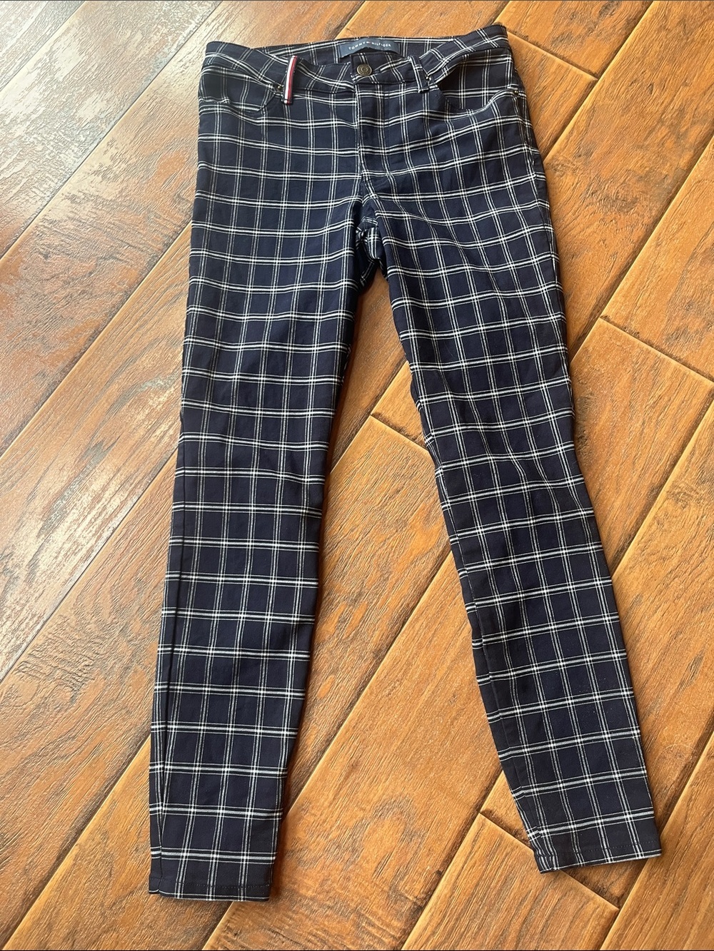 Tommy Hilfiger Navy and White Windowpane Pants